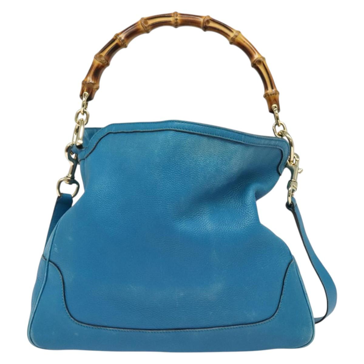 GUCCI Bamboo Hand Bag Leather 2way Blue Gold 282315 Auth 135658