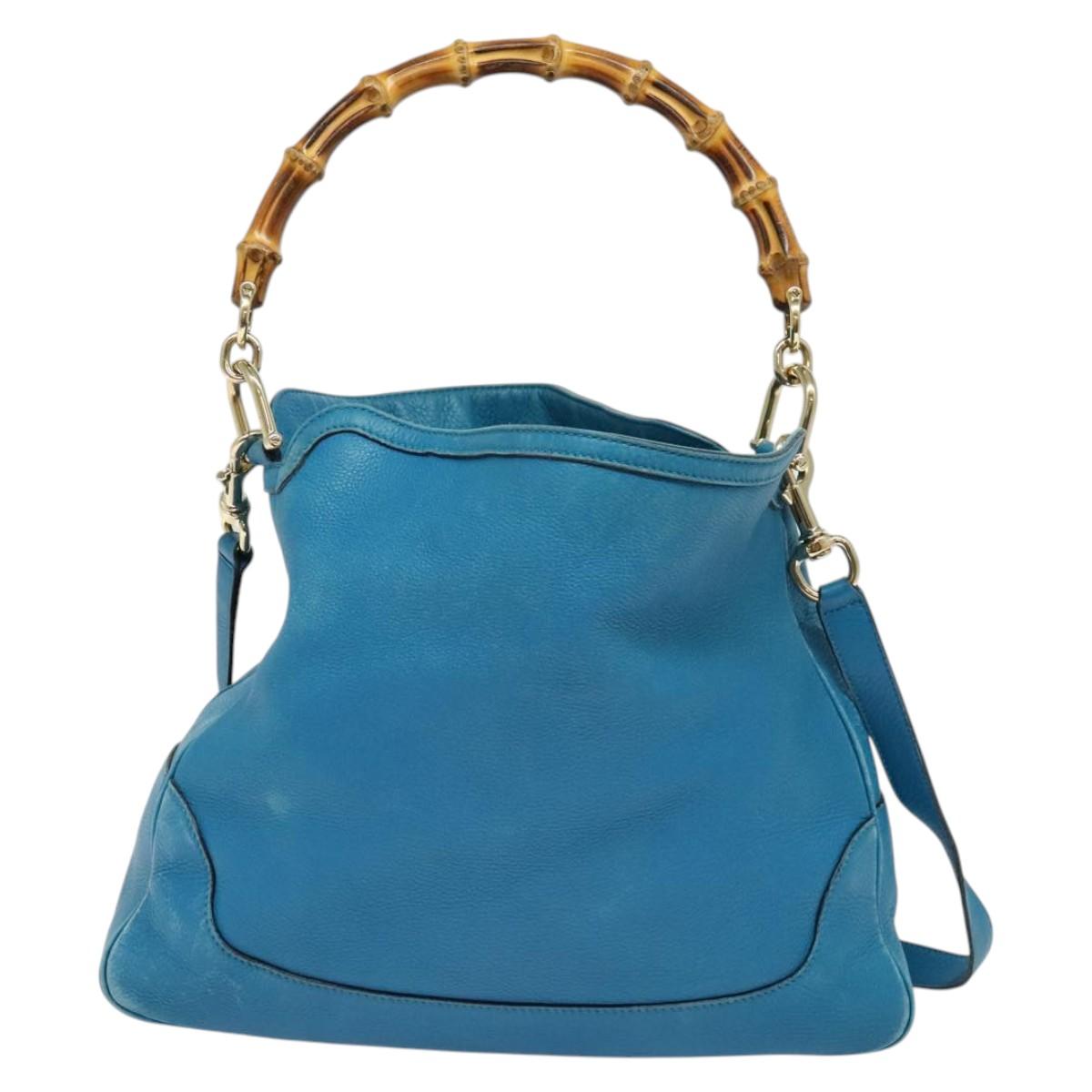 GUCCI Bamboo Hand Bag Leather 2way Blue Gold 282315 Auth 135658