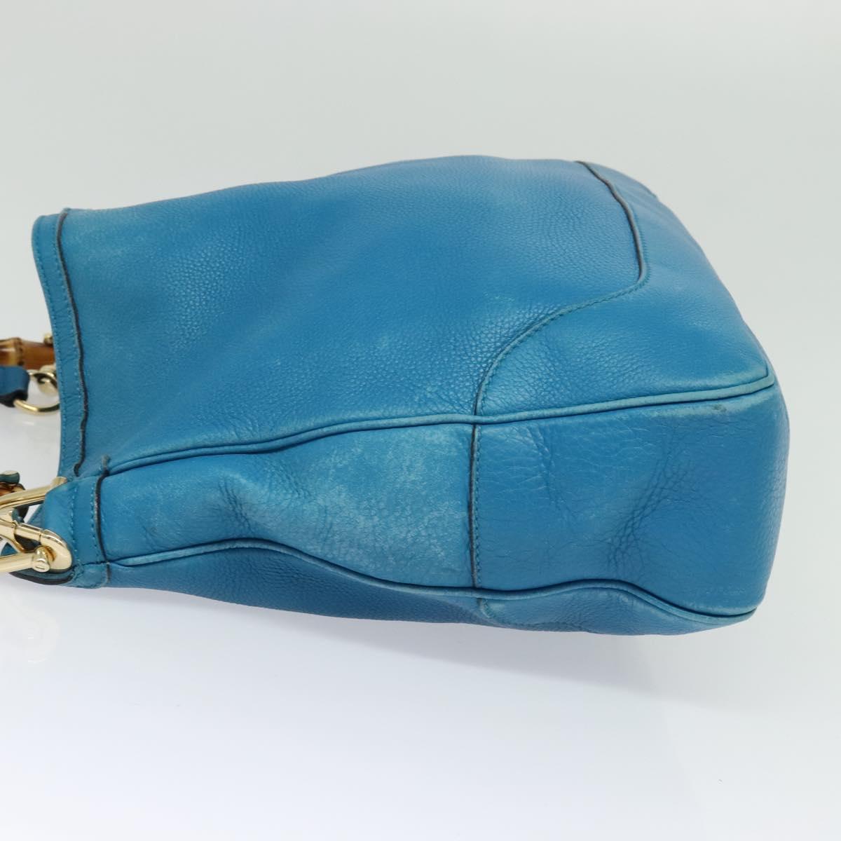 GUCCI Bamboo Hand Bag Leather 2way Blue Gold 282315 Auth 135658