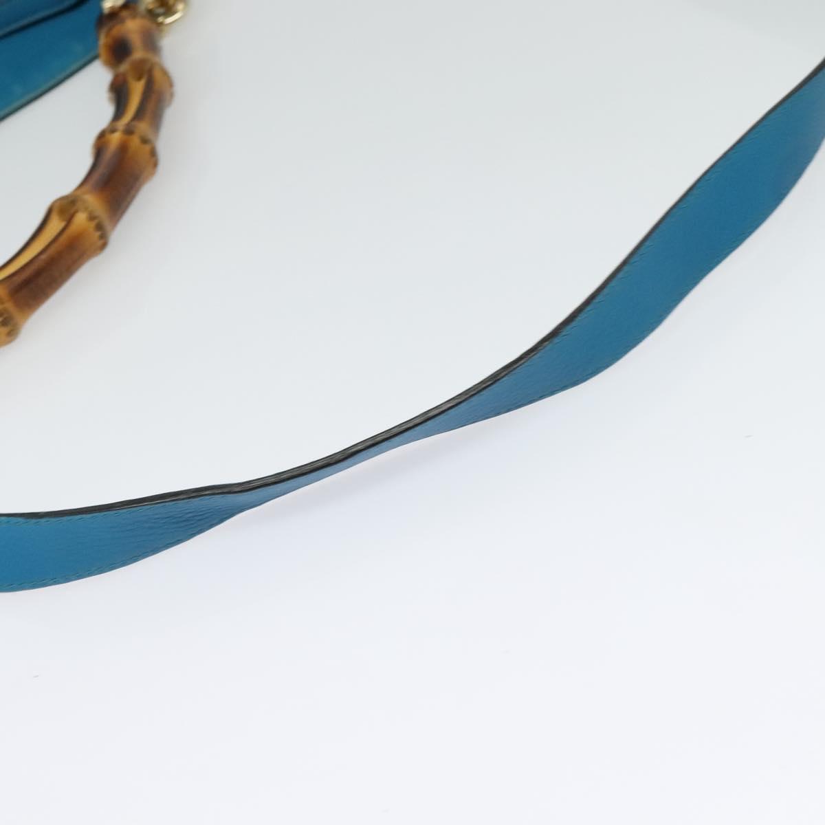 GUCCI Bamboo Hand Bag Leather 2way Blue Gold 282315 Auth 135658