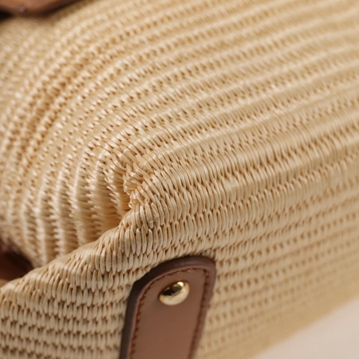 Salvatore Ferragamo Gancini Hand Bag Raffia Leather 2way Beige Gold Auth 135666M