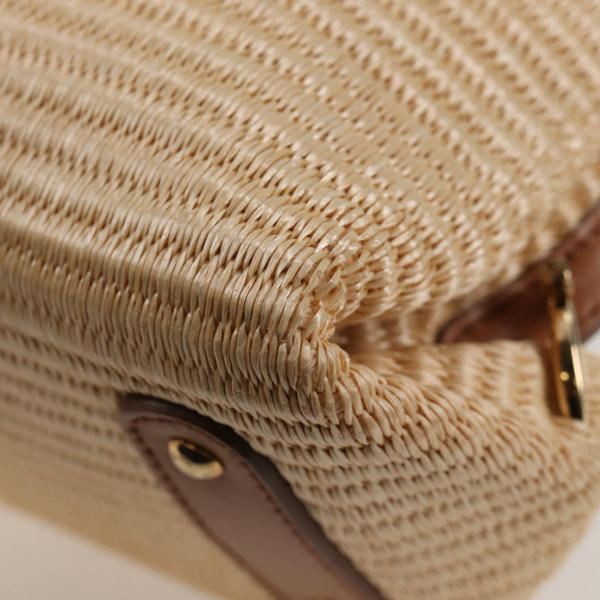 Salvatore Ferragamo Gancini Hand Bag Raffia Leather 2way Beige Gold Auth 135666M