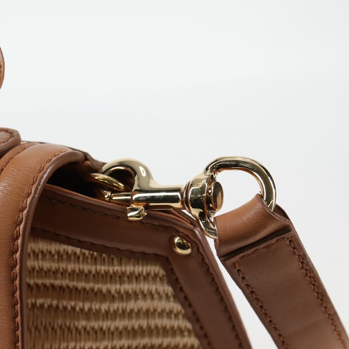 Salvatore Ferragamo Gancini Hand Bag Raffia Leather 2way Beige Gold Auth 135666M