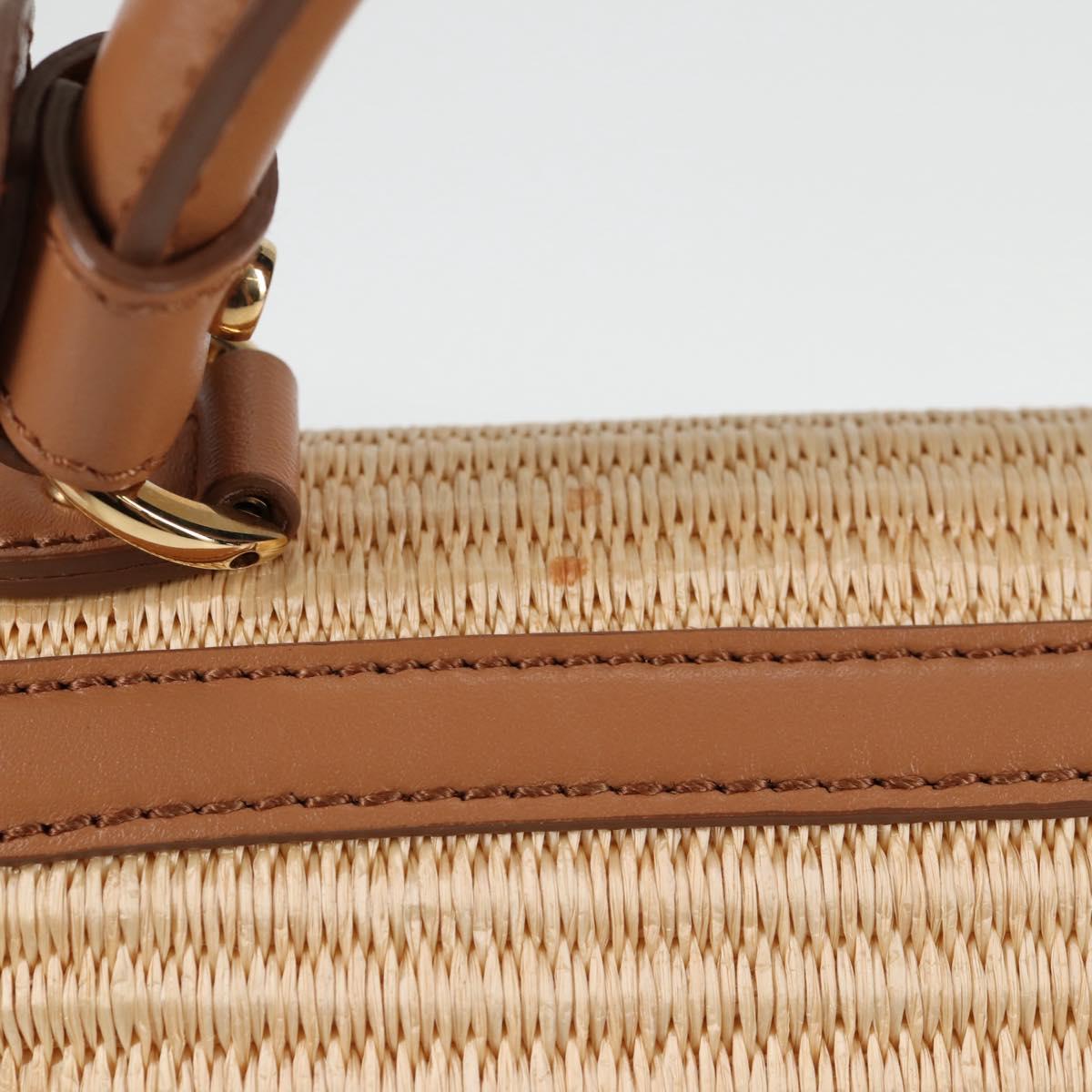 Salvatore Ferragamo Gancini Hand Bag Raffia Leather 2way Beige Gold Auth 135666M