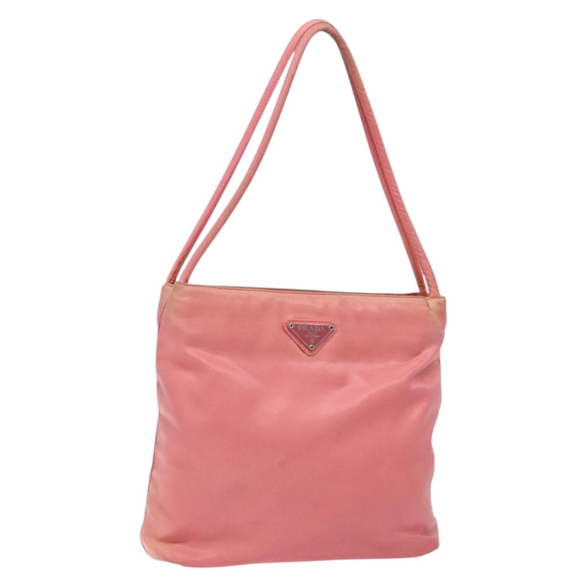 PRADA Tote Bag Nylon Pink Gold Auth 135667