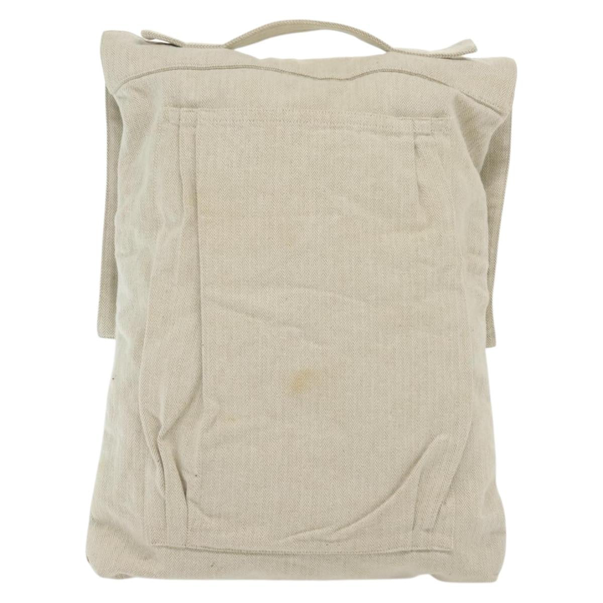 HERMES Buggy Baggage Hand Bag Canvas Beige Silver Auth 135703