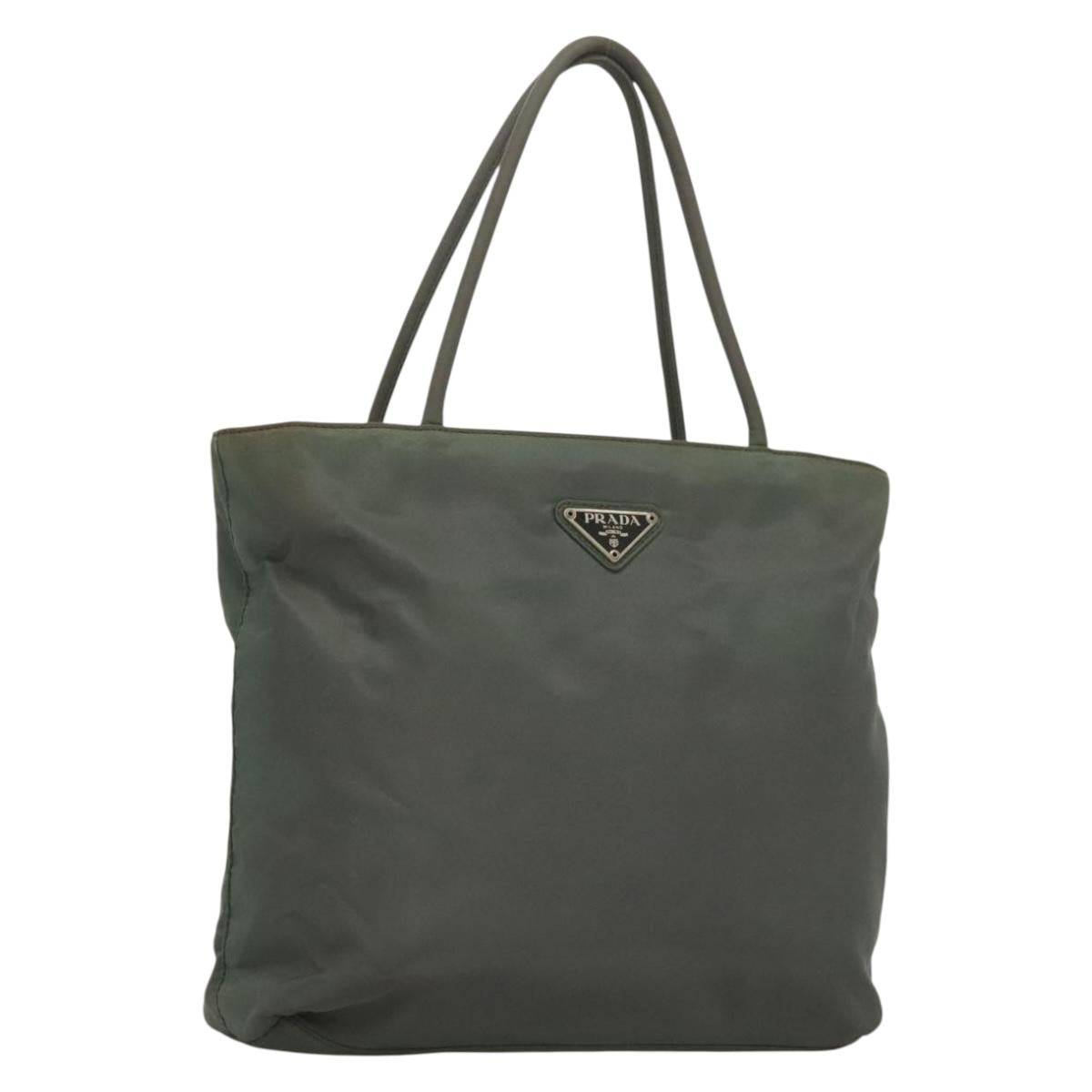 PRADA Hand Bag Nylon Khaki Silver Auth 135704