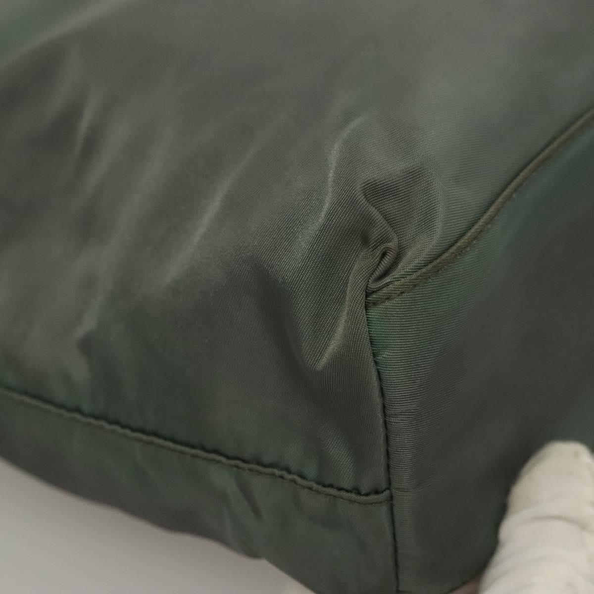 PRADA Hand Bag Nylon Khaki Silver Auth 135704