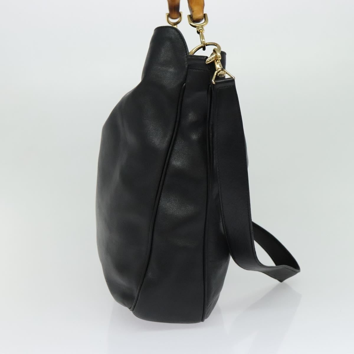 GUCCI Bamboo Hand Bag Leather 2way Black Gold 001 2123 1577 Auth 135785