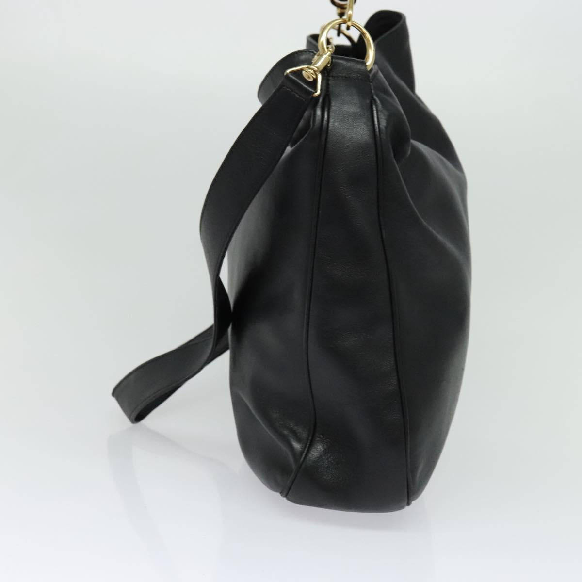 GUCCI Bamboo Hand Bag Leather 2way Black Gold 001 2123 1577 Auth 135785