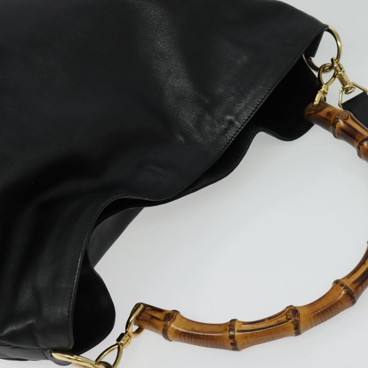GUCCI Bamboo Hand Bag Leather 2way Black Gold 001 2123 1577 Auth 135785