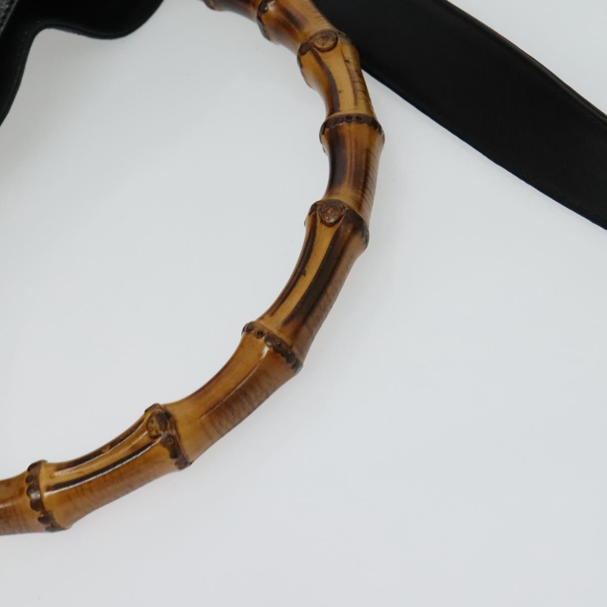 GUCCI Bamboo Hand Bag Leather 2way Black Gold 001 2123 1577 Auth 135785