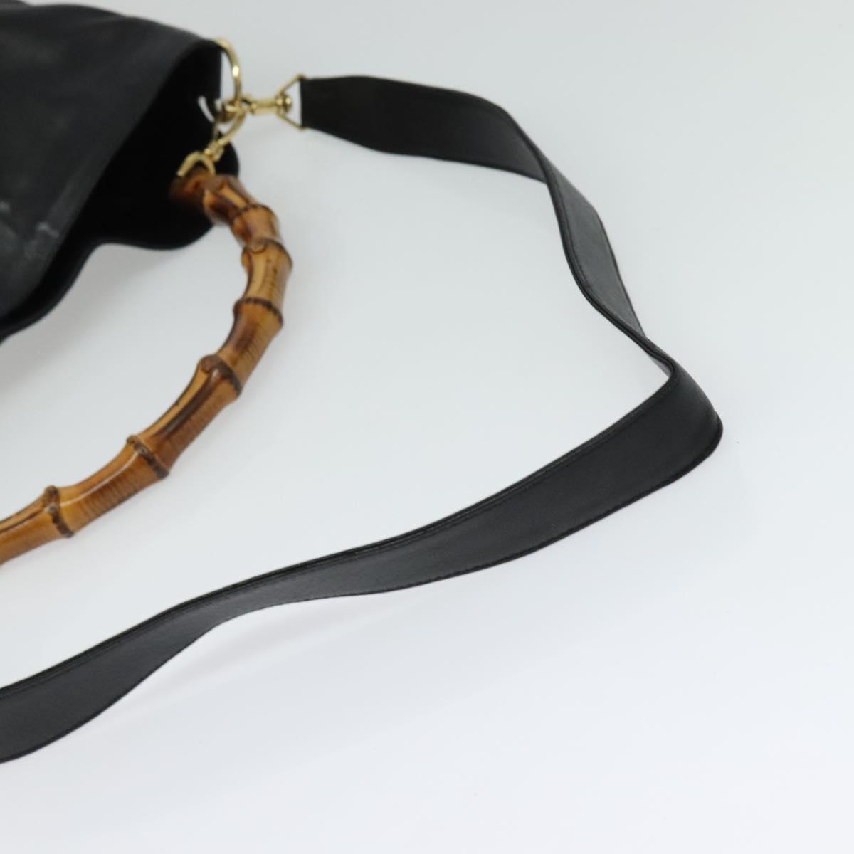 GUCCI Bamboo Hand Bag Leather 2way Black Gold 001 2123 1577 Auth 135785
