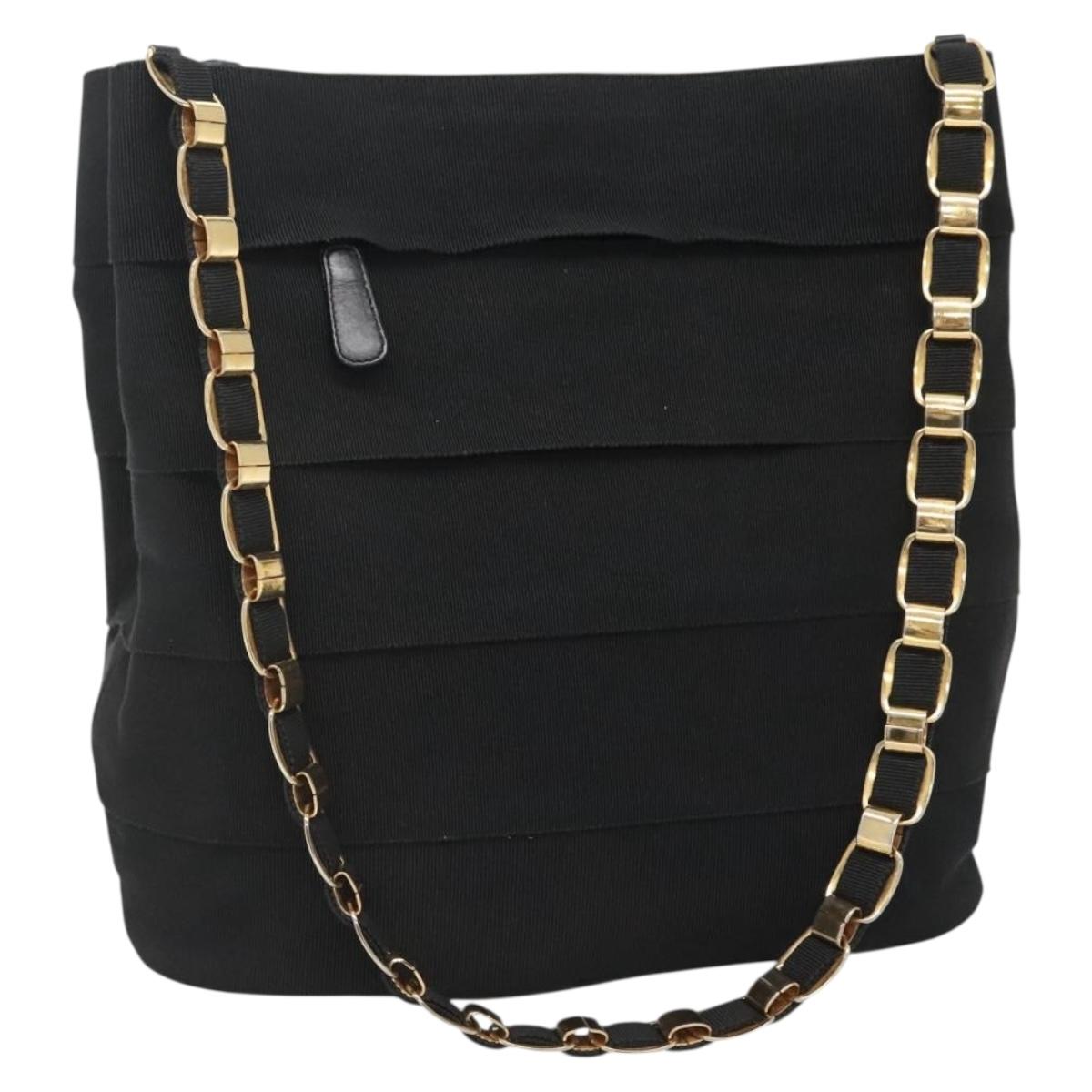 Salvatore Ferragamo Vala Shoulder Bag Canvas Black Gold Auth 135798