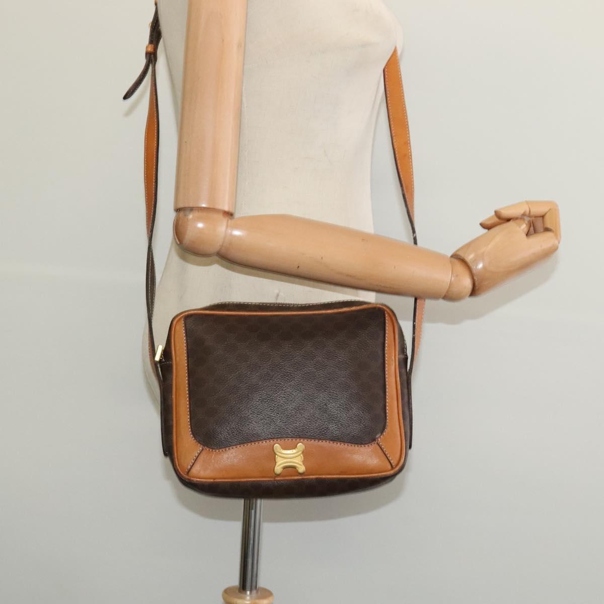 CELINE Macadam Canvas Shoulder Bag PVC Leather Brown Gold Auth 135803
