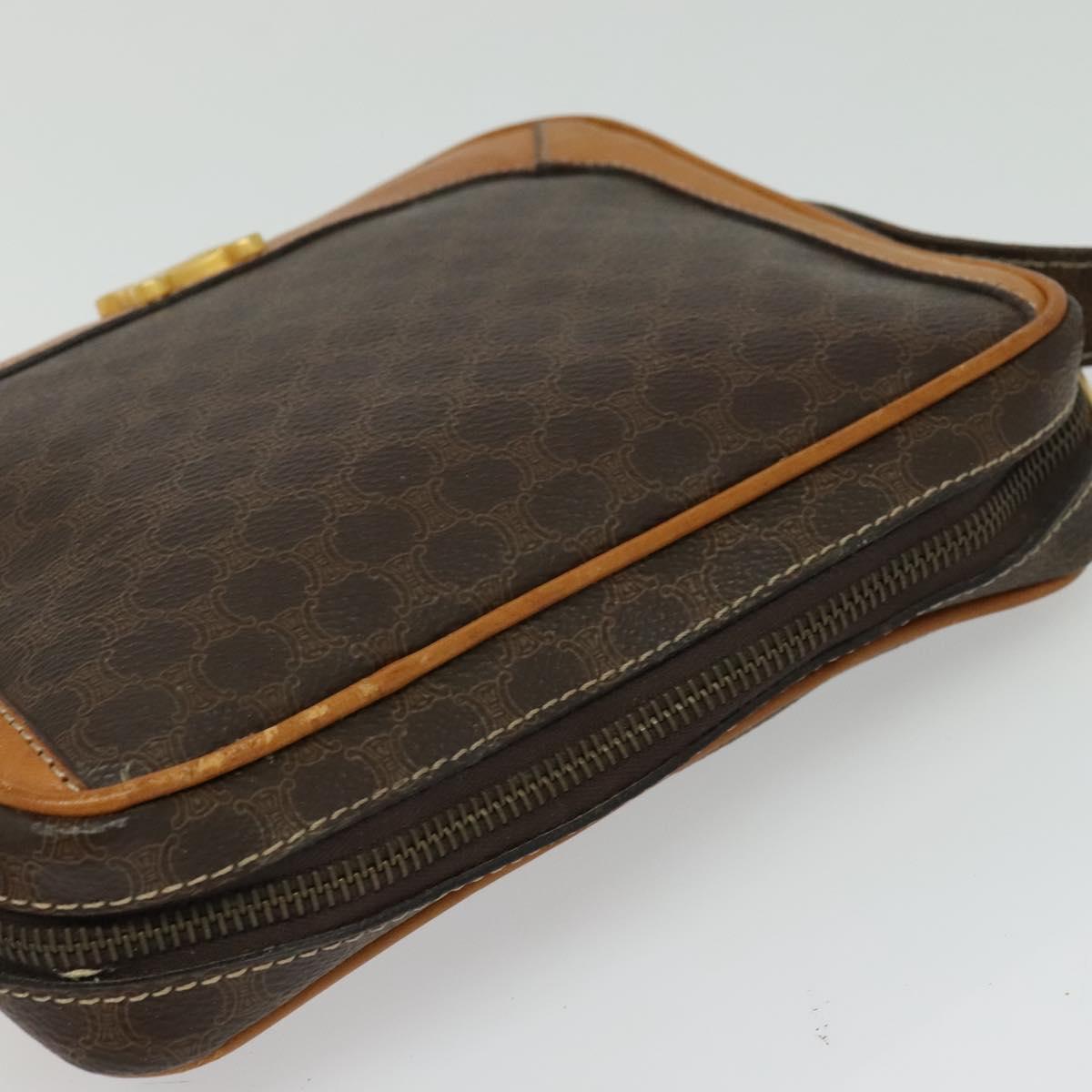 CELINE Macadam Canvas Shoulder Bag PVC Leather Brown Gold Auth 135803