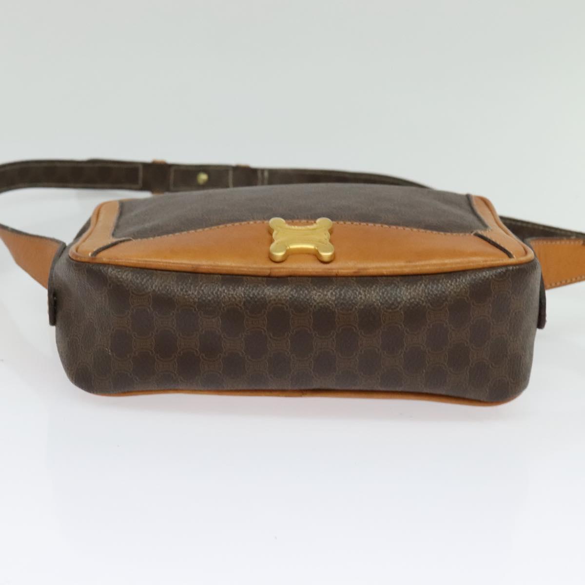 CELINE Macadam Canvas Shoulder Bag PVC Leather Brown Gold Auth 135803