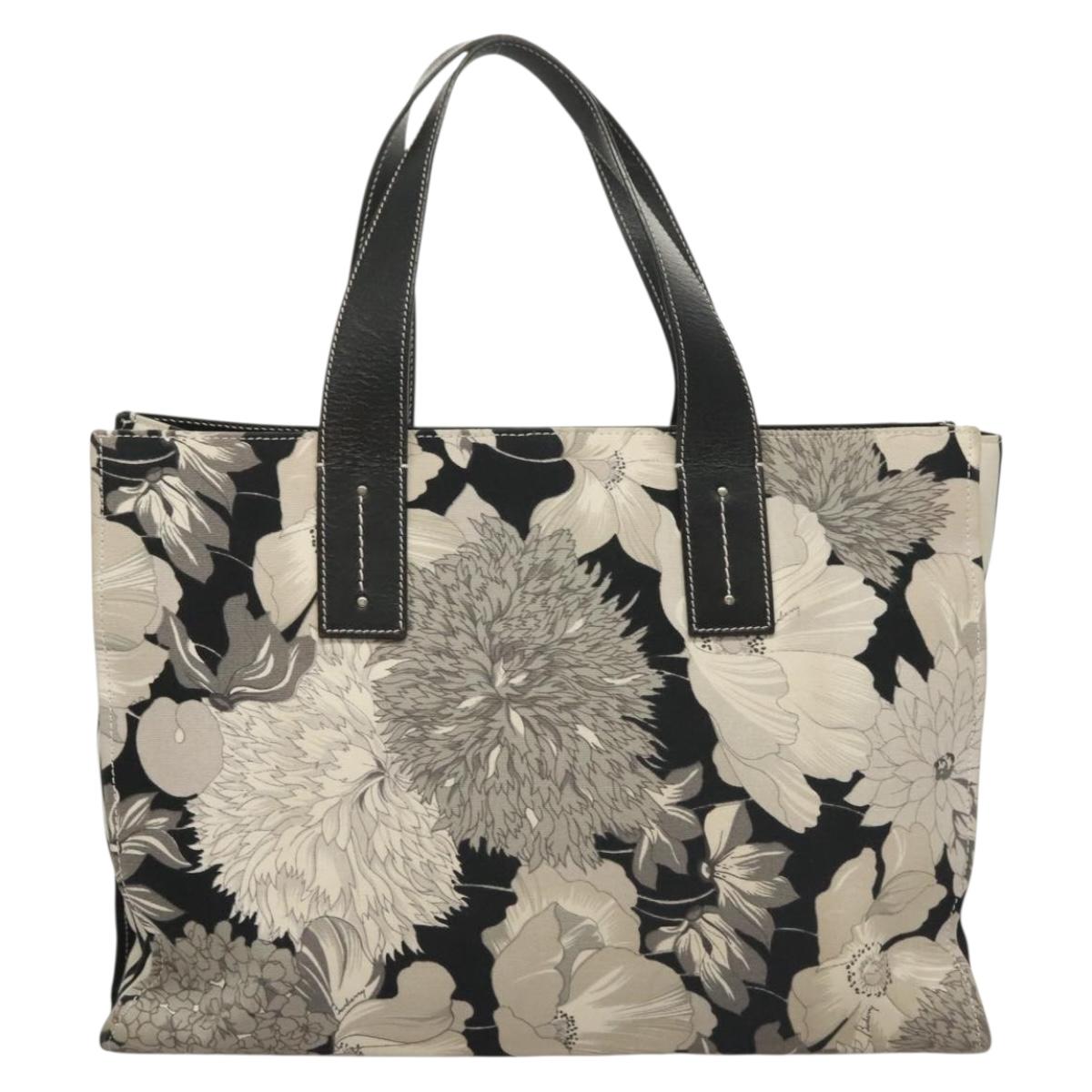 BURBERRY Tote Bag Canvas Black Silver Auth 135811