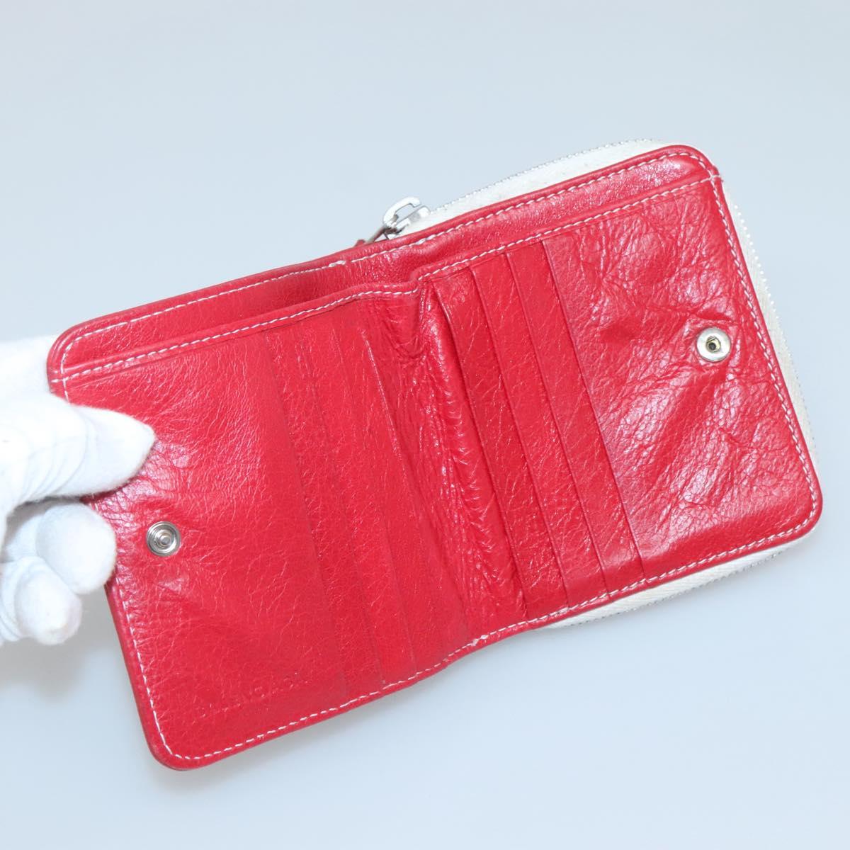 BALENCIAGA Bifold Wallet Leather Red Silver Auth 135817