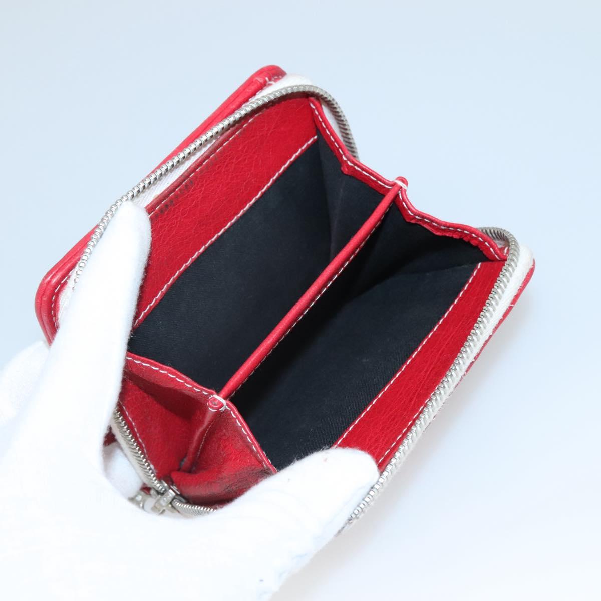 BALENCIAGA Bifold Wallet Leather Red Silver Auth 135817