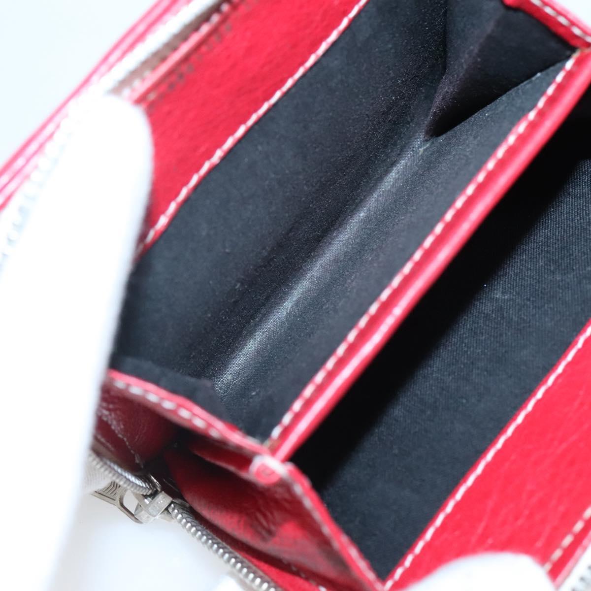 BALENCIAGA Bifold Wallet Leather Red Silver Auth 135817