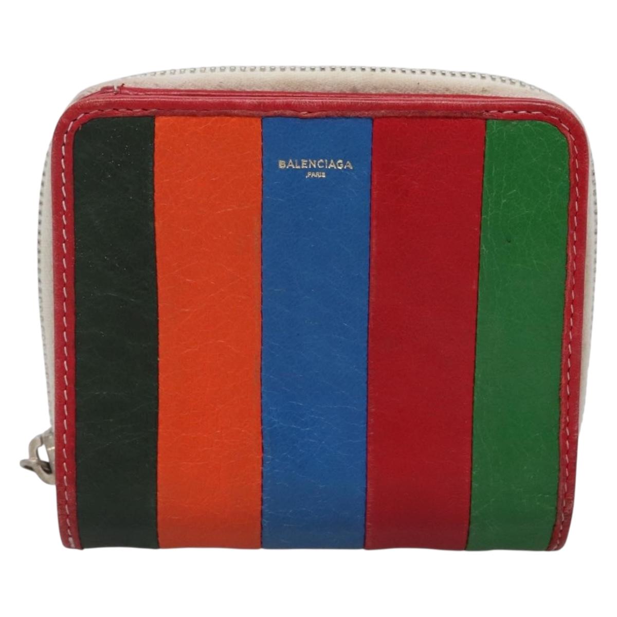 BALENCIAGA Bifold Wallet Leather Red Silver Auth 135817