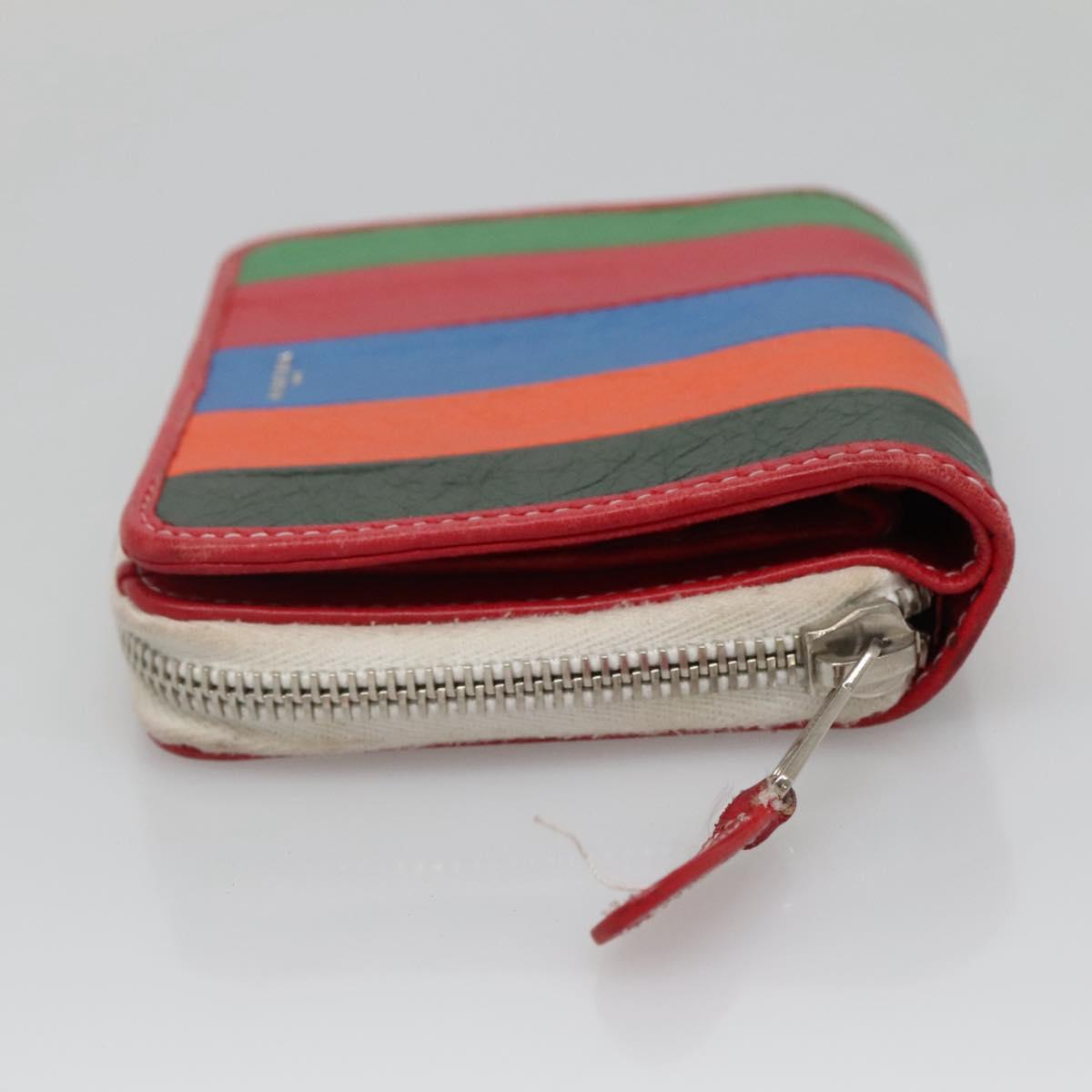 BALENCIAGA Bifold Wallet Leather Red Silver Auth 135817