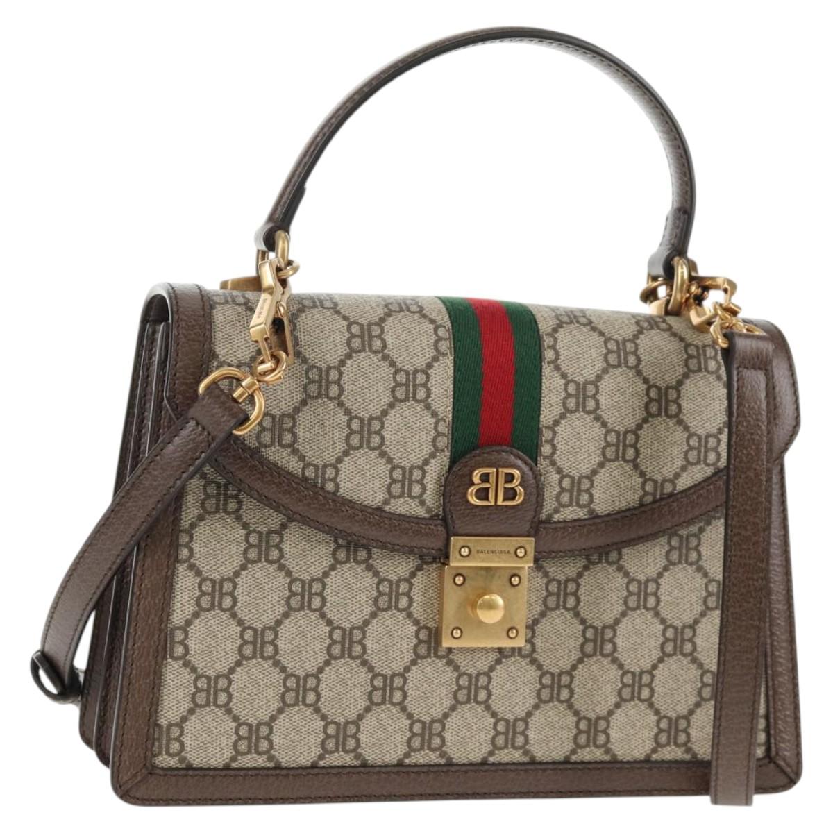 GUCCI Balenciaga Collaboration Web Sherry Line Bag PVC Beige 680119 Auth135820SM