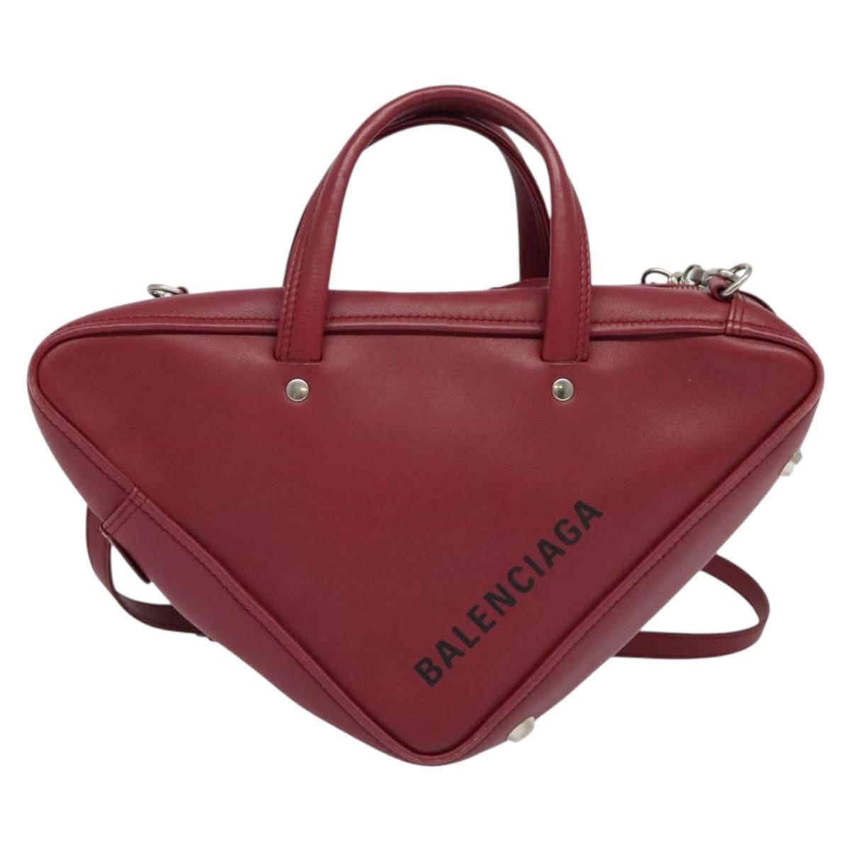 BALENCIAGA Triangle Duffel Hand Bag Leather 2way Red 476975 Auth 135922
