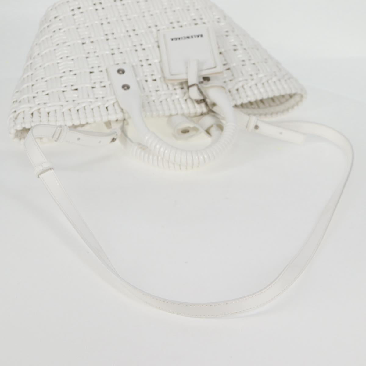 BALENCIAGA Bistro XS Hand Bag Enamel 2way White Silver 671342 Auth 135923M
