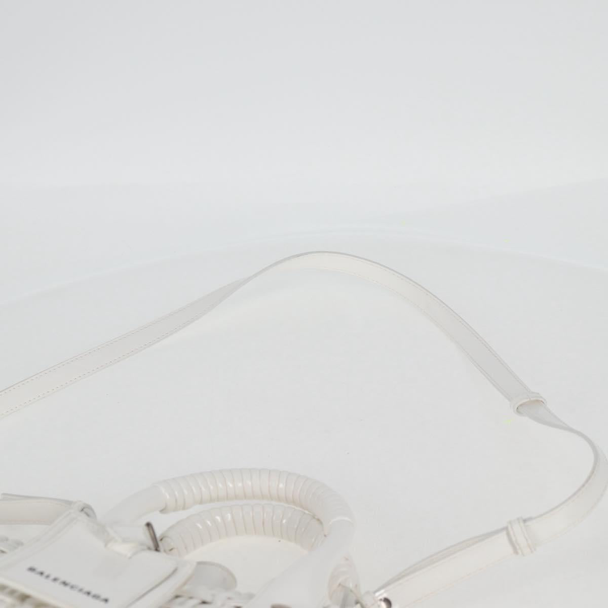 BALENCIAGA Bistro XS Hand Bag Enamel 2way White Silver 671342 Auth 135923M