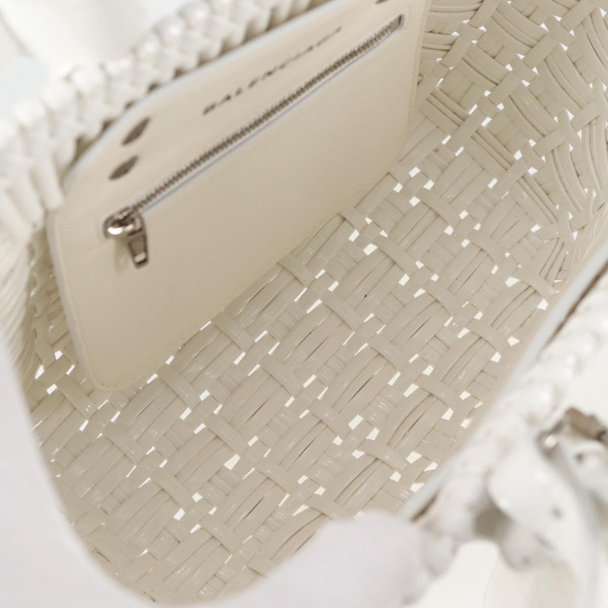 BALENCIAGA Bistro XS Hand Bag Enamel 2way White Silver 671342 Auth 135923M