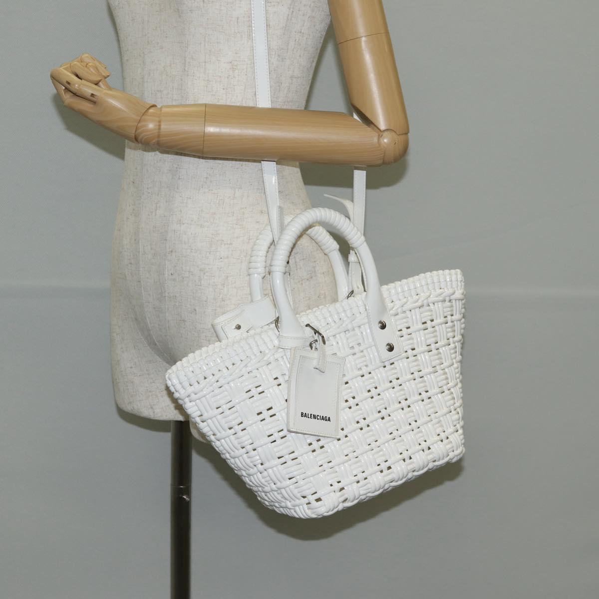 BALENCIAGA Bistro XS Hand Bag Enamel 2way White Silver 671342 Auth 135923M