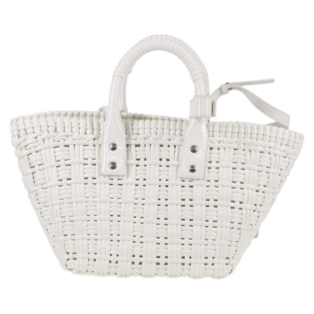 BALENCIAGA Bistro XS Hand Bag Enamel 2way White Silver 671342 Auth 135923M