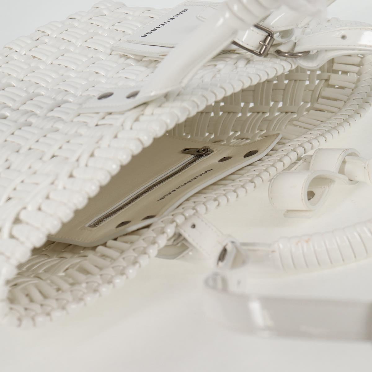 BALENCIAGA Bistro XS Hand Bag Enamel 2way White Silver 671342 Auth 135923M