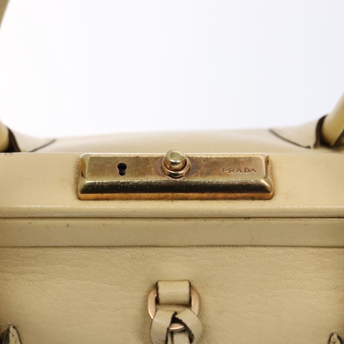 PRADA Gamaguchi Hand Bag Leather Beige Gold Auth 135924