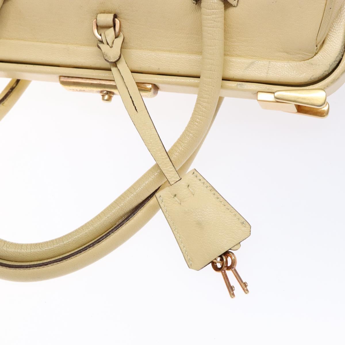PRADA Gamaguchi Hand Bag Leather Beige Gold Auth 135924