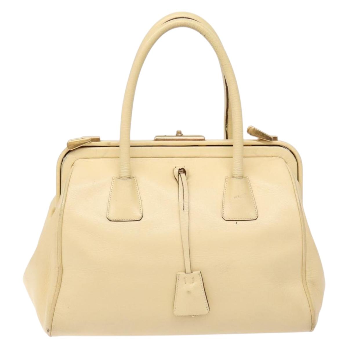 PRADA Gamaguchi Hand Bag Leather Beige Gold Auth 135924
