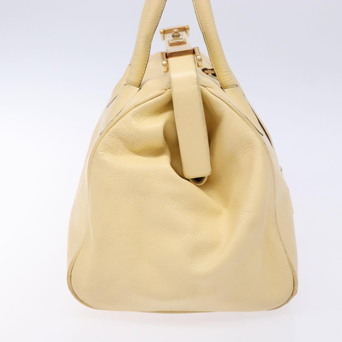 PRADA Gamaguchi Hand Bag Leather Beige Gold Auth 135924