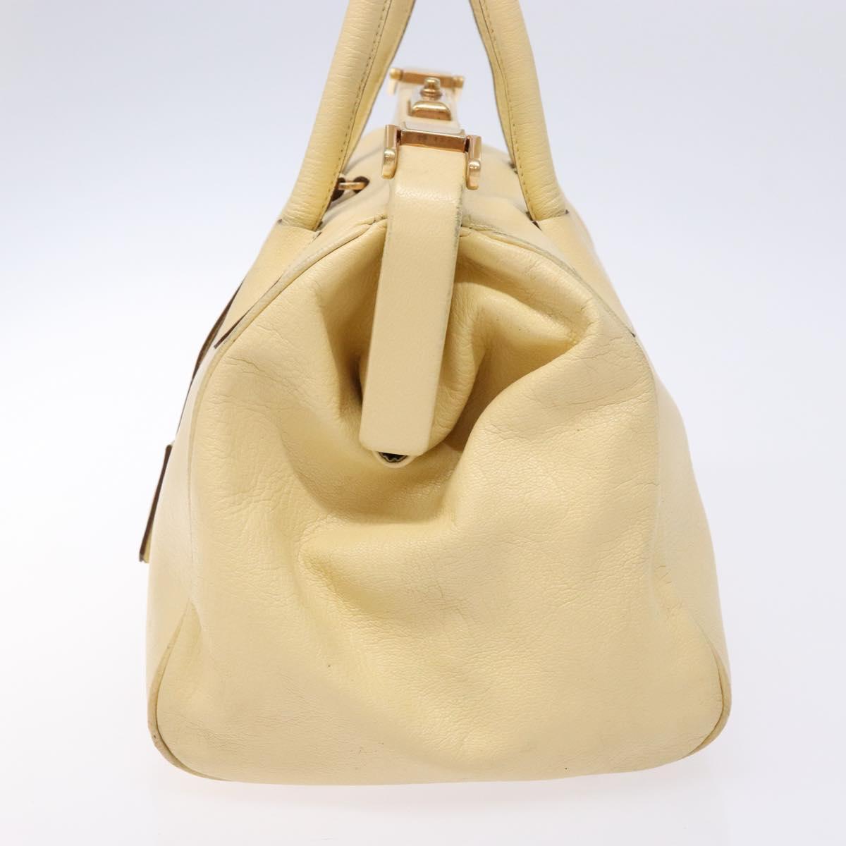 PRADA Gamaguchi Hand Bag Leather Beige Gold Auth 135924