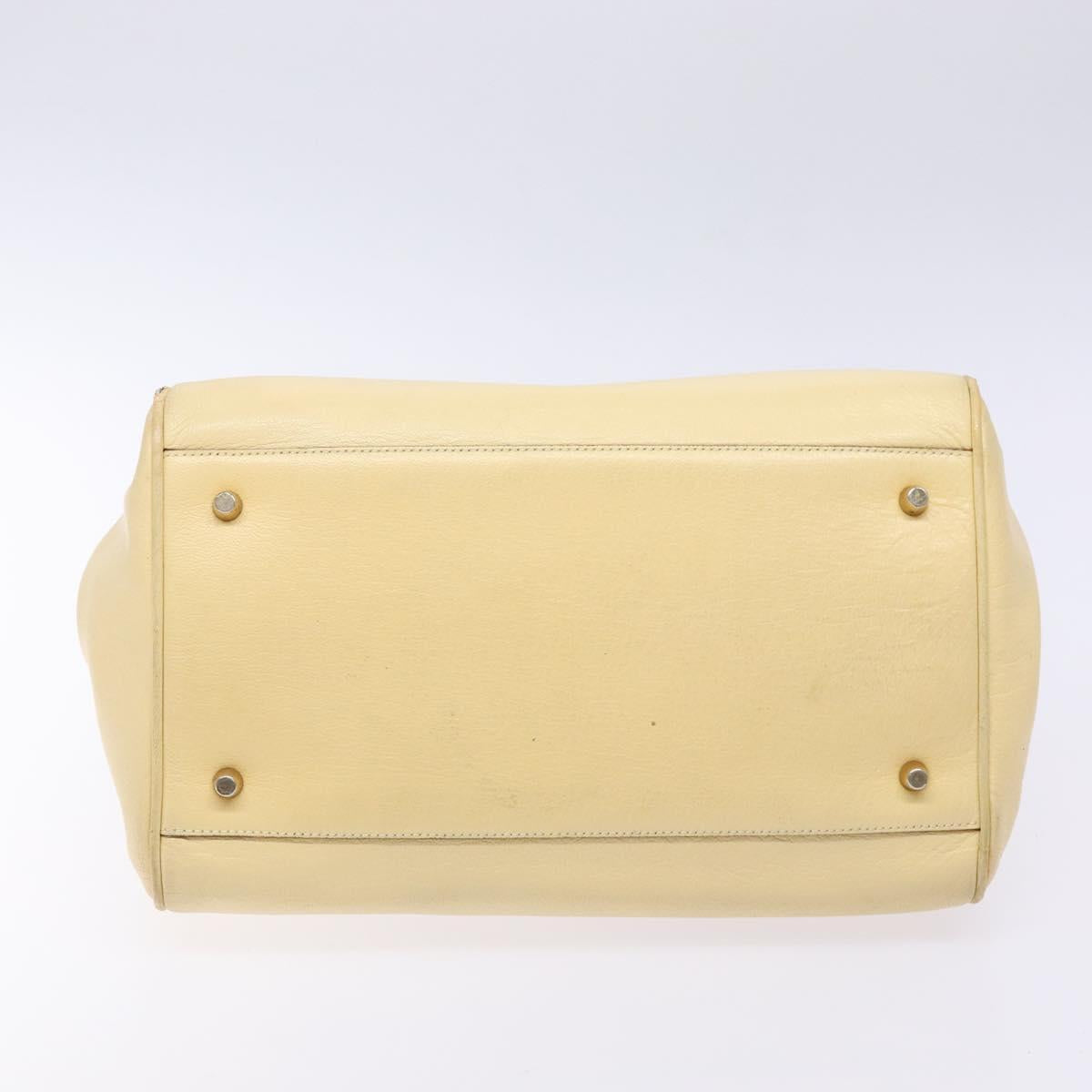 PRADA Gamaguchi Hand Bag Leather Beige Gold Auth 135924