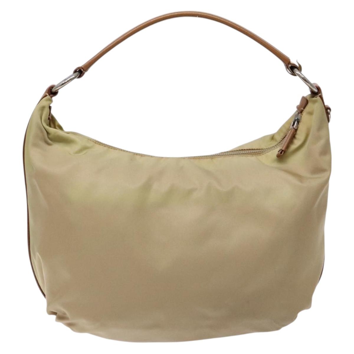 PRADA Tote Bag Nylon Beige Silver Auth 135926