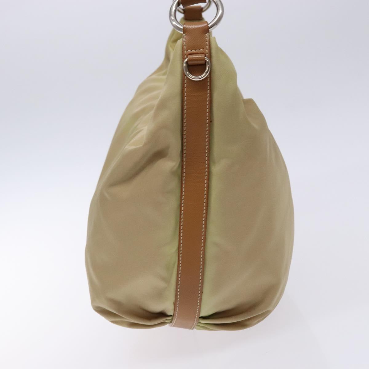 PRADA Tote Bag Nylon Beige Silver Auth 135926