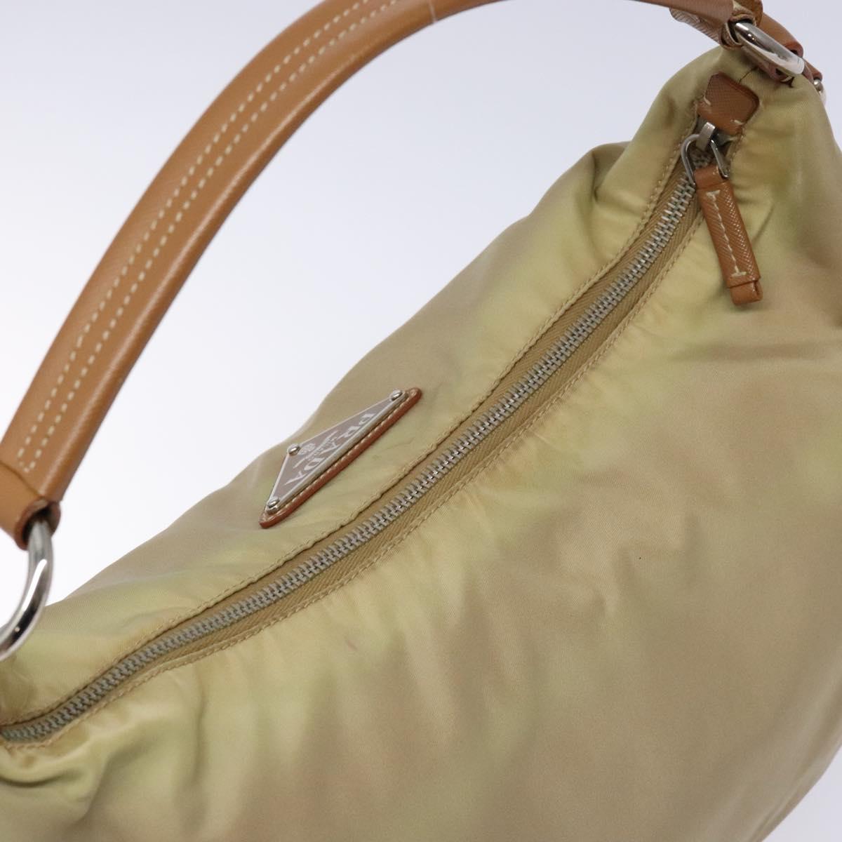 PRADA Tote Bag Nylon Beige Silver Auth 135926