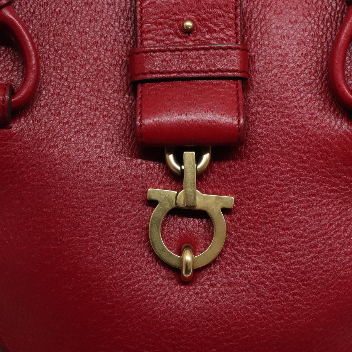 Salvatore Ferragamo Gancini Hand Bag Leather Red Gold Auth 135928