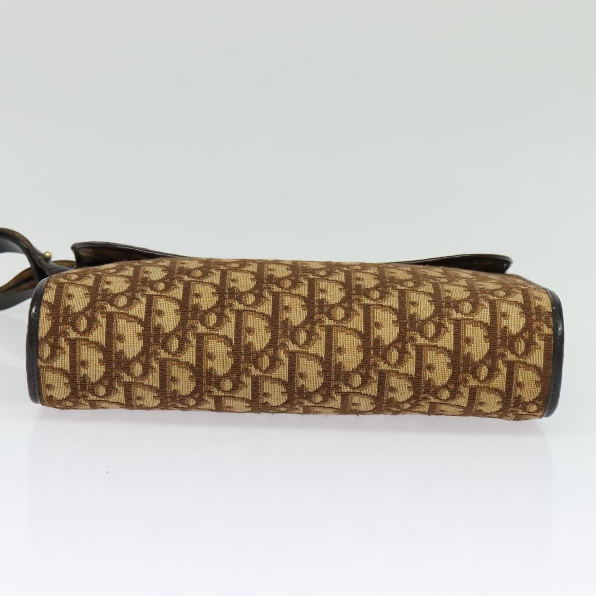Christian Dior Trotter Canvas Shoulder Bag Brown Gold Auth 135940