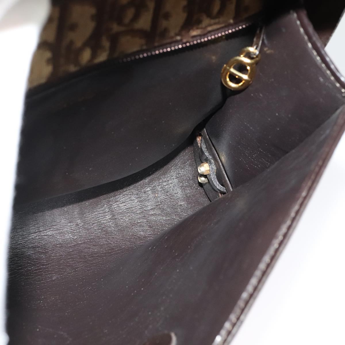 Christian Dior Trotter Canvas Shoulder Bag Brown Gold Auth 135940