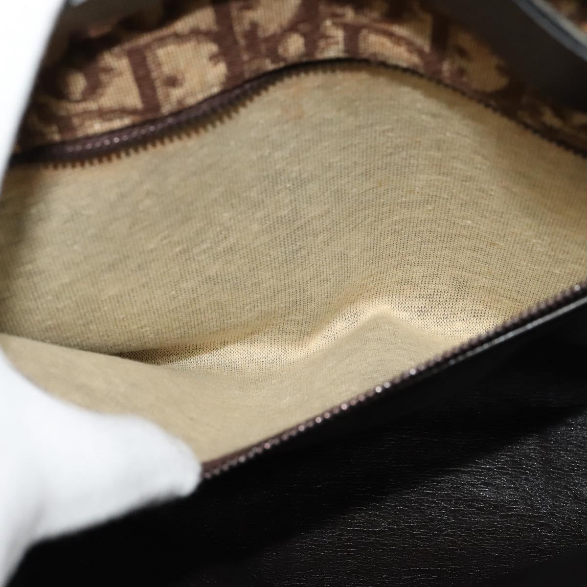 Christian Dior Trotter Canvas Shoulder Bag Brown Gold Auth 135940