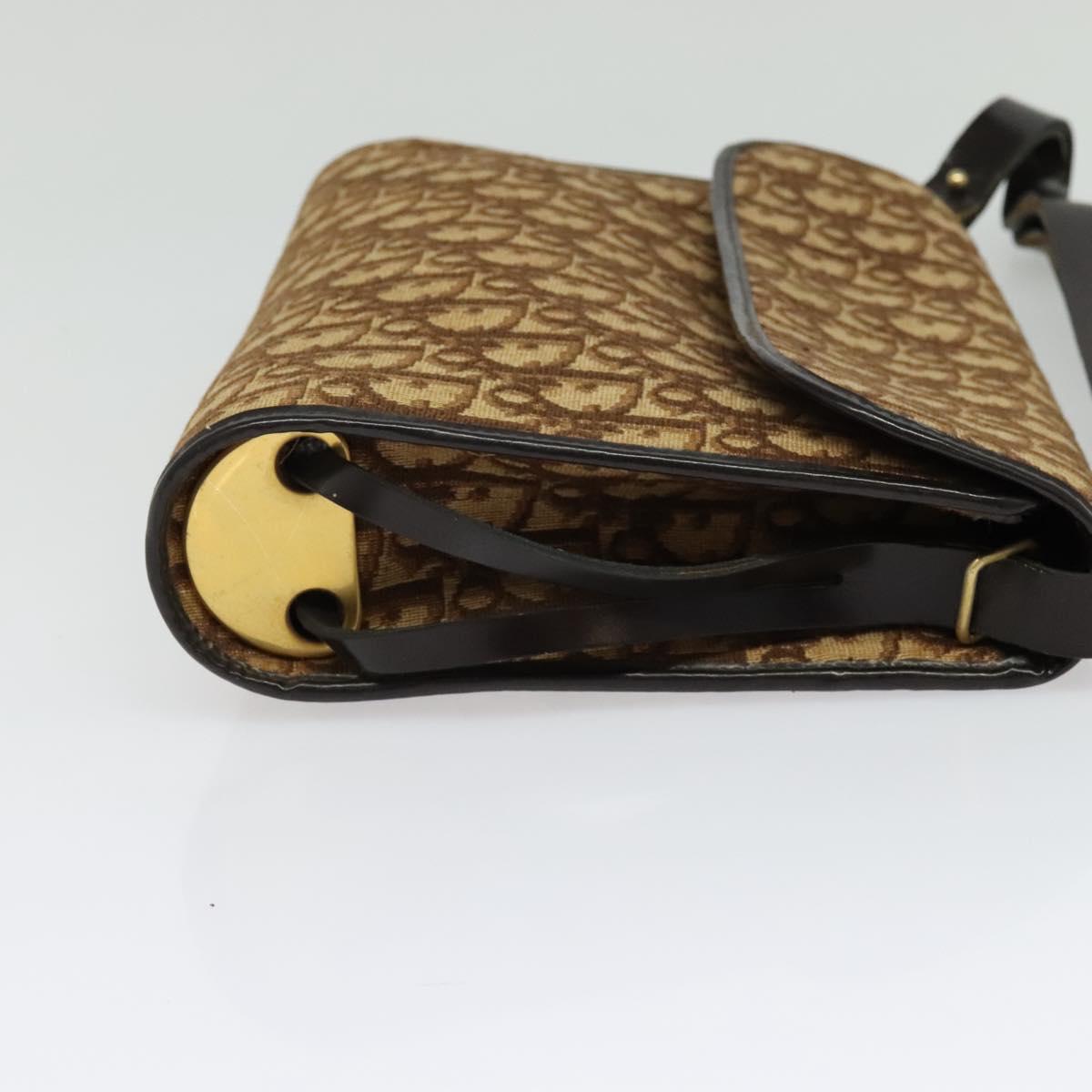 Christian Dior Trotter Canvas Shoulder Bag Brown Gold Auth 135940