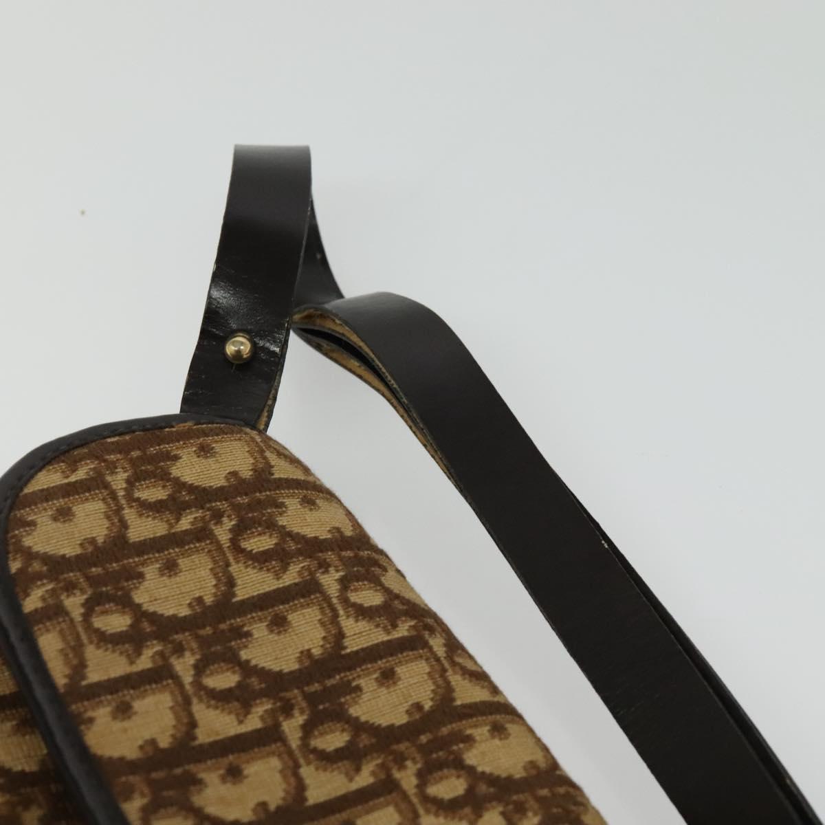 Christian Dior Trotter Canvas Shoulder Bag Brown Gold Auth 135940